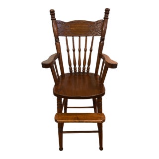 Antique Americana Farmhouse Style Youth / Childs Press Back High Chair 39" Tall For Sale