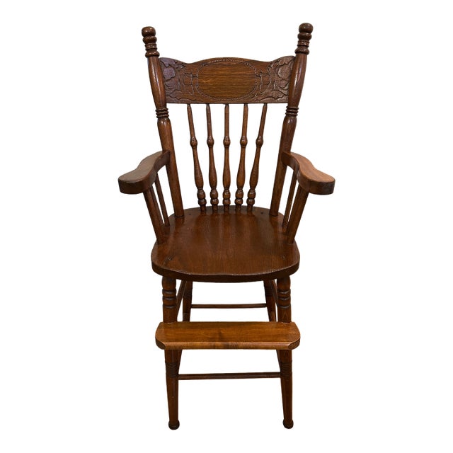 Antique Americana Farmhouse Style Youth / Childs Press Back High Chair 39" Tall For Sale