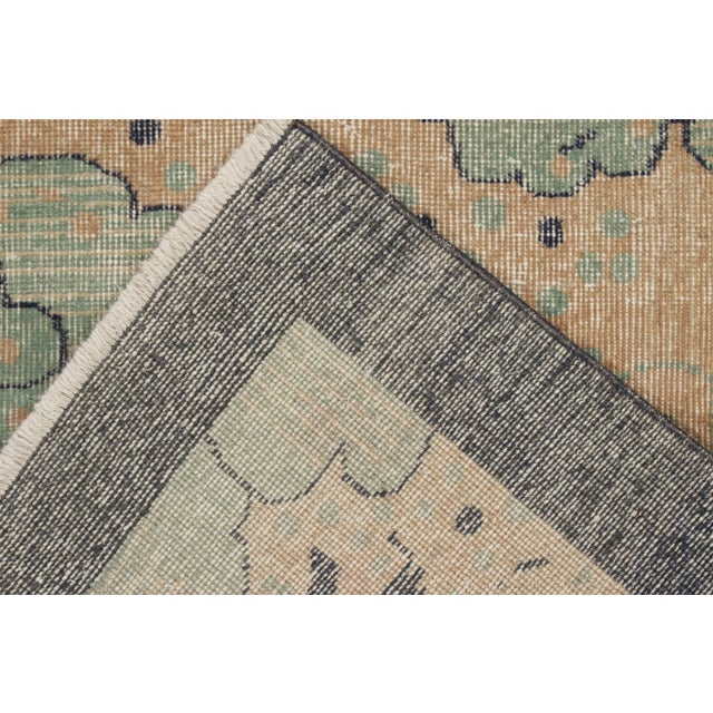 1960s 1960s Hand-Knotted Vintage Distressed Deco Rug in Blue, Cream Floral Pattern For Sale - Image 5 of 6