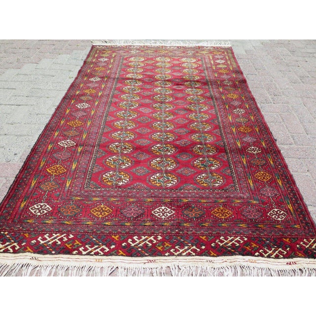Traditional Turkish Red Handwoven Turkoman Teppich - 50"x80" For Sale - Image 3 of 13