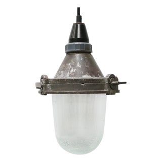 Industrial Striped Clear Glass Pendant Light For Sale
