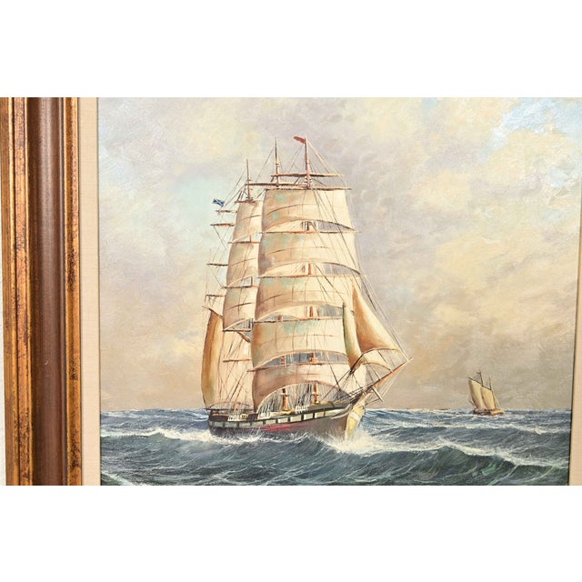 Mid 20th Century Georg Seekatz Reproduction Oil Painting on Canvas of Clipper Ship in Carved Giltwood Frame For Sale - Image 5 of 16