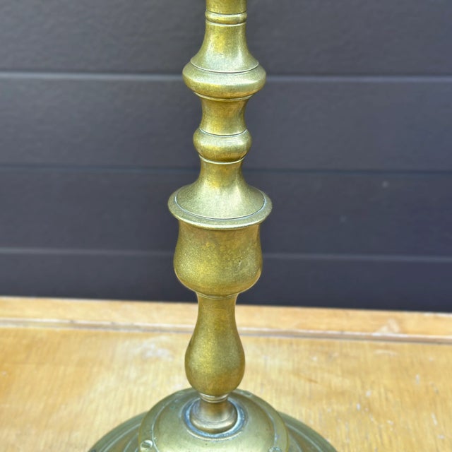 Mid-Century Modern Antique Heavy Brass Seven Branch Menorah or Candelabra For Sale - Image 3 of 12