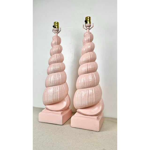 Late 20th Century Vintage Plaster Shell Lamps- A Pair For Sale - Image 5 of 9