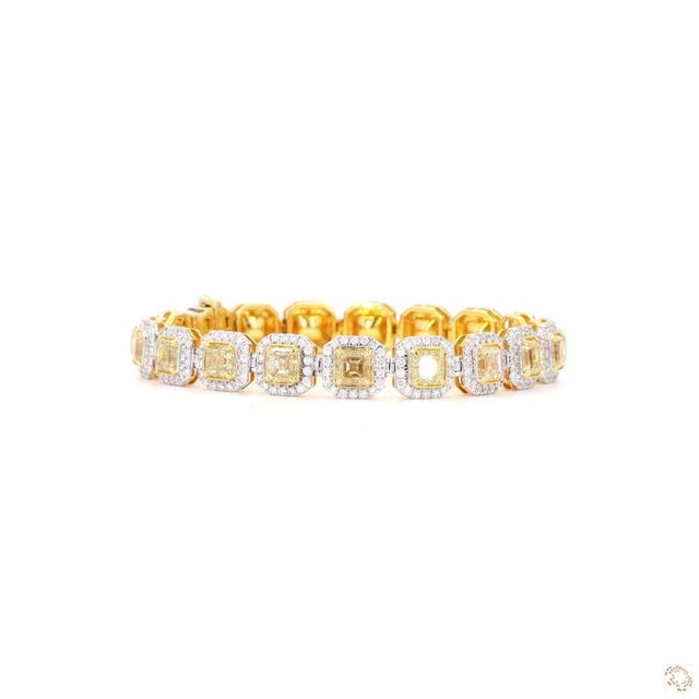 2.12 Carat Round Brilliant Cut White Diamond Yellow Diamond Gold Bracelet For Sale - Image 9 of 9