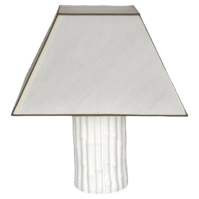 Mid-Century Italian White Ceramic and Faux Bamboo Table Lamp by Tommaso Barbi, 1970s For Sale