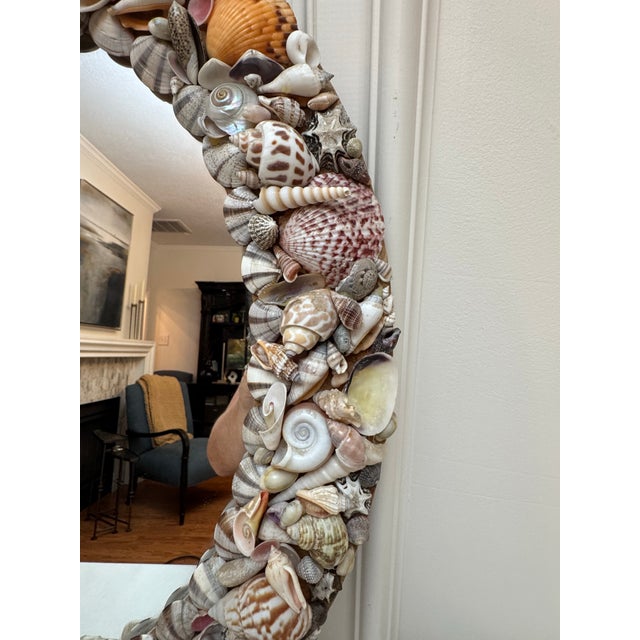 Mid Century Palm Beach Regency Oval Shell Encrusted Wall Mirror in the Style of Tony Duquette For Sale - Image 11 of 12