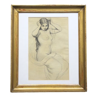 Nude, 20th Century, Grease Pencil on Paper, Framed For Sale