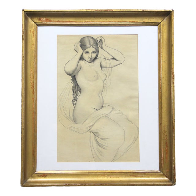 Nude, 20th Century, Grease Pencil on Paper, Framed For Sale