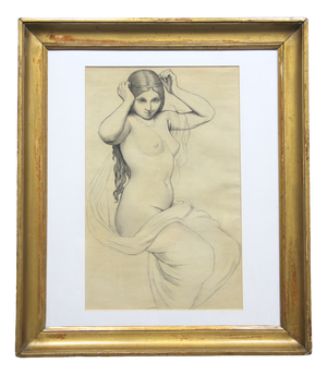 Nude, 20th Century, Grease Pencil on Paper, Framed