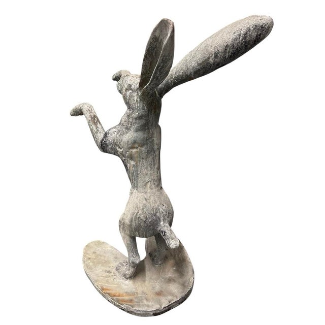 Rustic Vintage Cast Iron Leaping Boxing Hare Garden Statue For Sale - Image 3 of 12