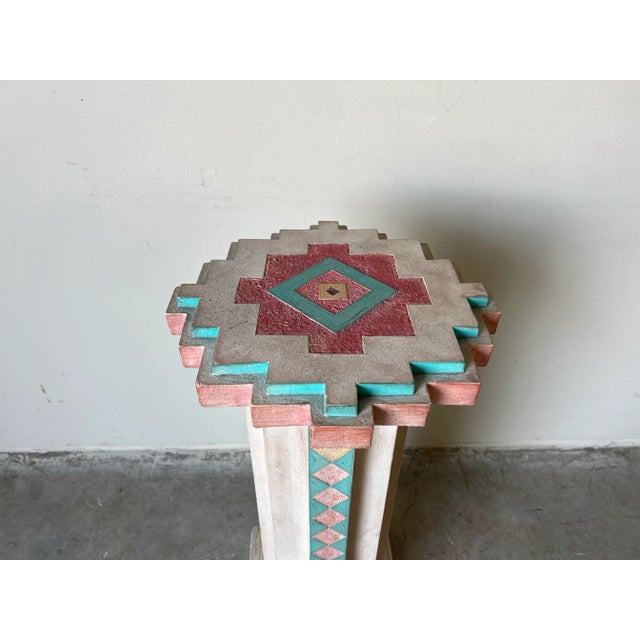 Postmodern 1980's Vintage Southwestern / Postmodern Geometric Pedestal by Austin Prod. For Sale - Image 3 of 13