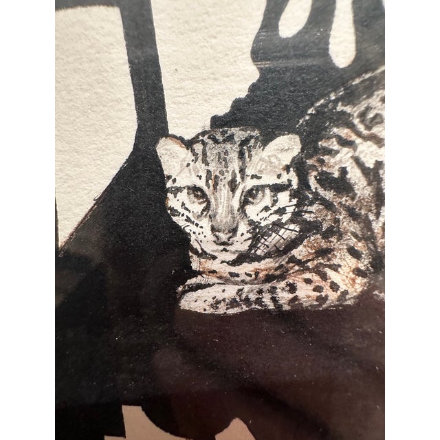 1980s Black and White Pen and Ink Drawing of Chair & Cat For Sale - Image 5 of 8