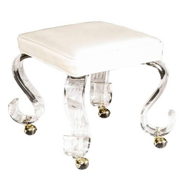 Textile Rolling Stool on Acrylic Legs For Sale - Image 7 of 7