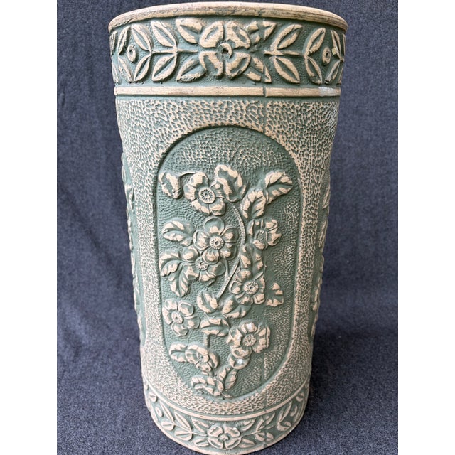 Ceramic Vintage Green Floral Ransbottom Umbrella Stand For Sale - Image 7 of 13