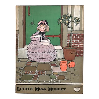 Early 20th Century Antique Little Miss Muffet Original Nursery Print For Sale