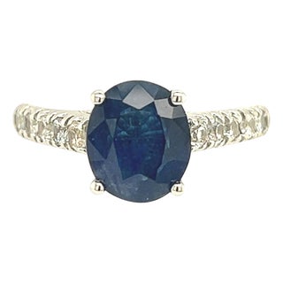 Natural Sapphire Diamond Ring 14k W Gold 3 TCW Certified For Sale