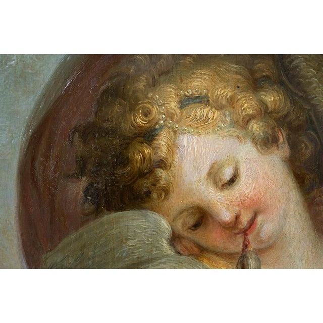 French Artist, Neoclassical Pair of Winged Cherubs in a Landscape, 18th Century, Oil Painting on Panel For Sale - Image 4 of 5