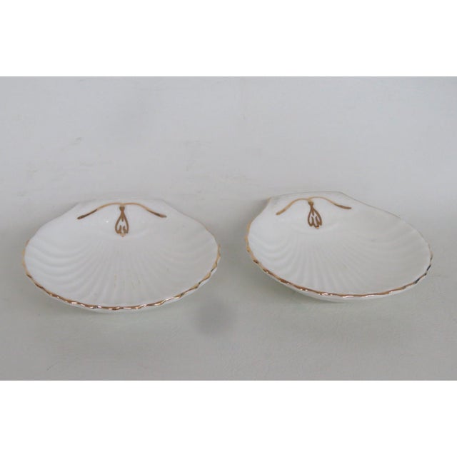 Ceramic Foley Fine Bone China Pair of 2 Shell Shaped Dishes Gold Trim Butter Pats 4856b For Sale - Image 7 of 14