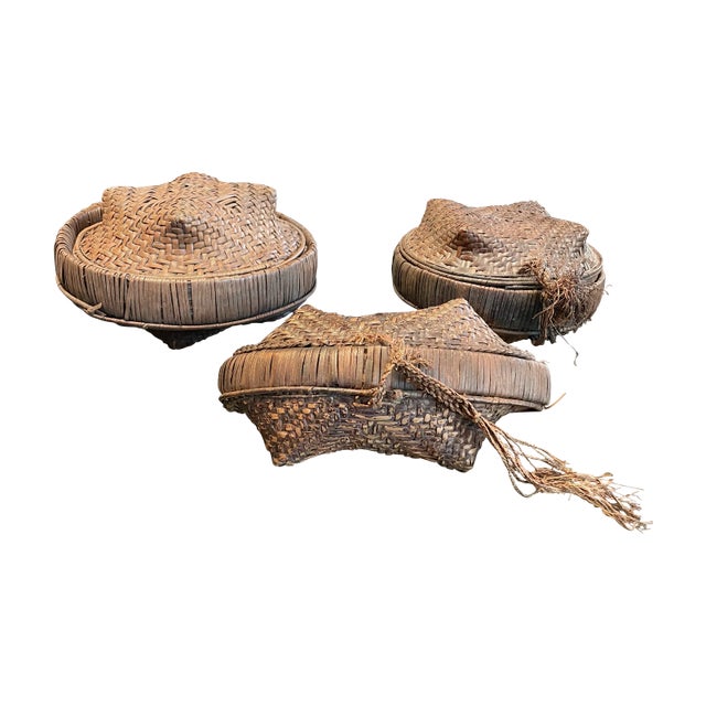 Mid 20th Century Vintage African Woven Kuba Baskets- a Set of 3 For Sale - Image 5 of 5