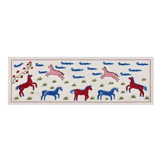 Horse Suzani Wall Hanging, Blue Clouds For Sale