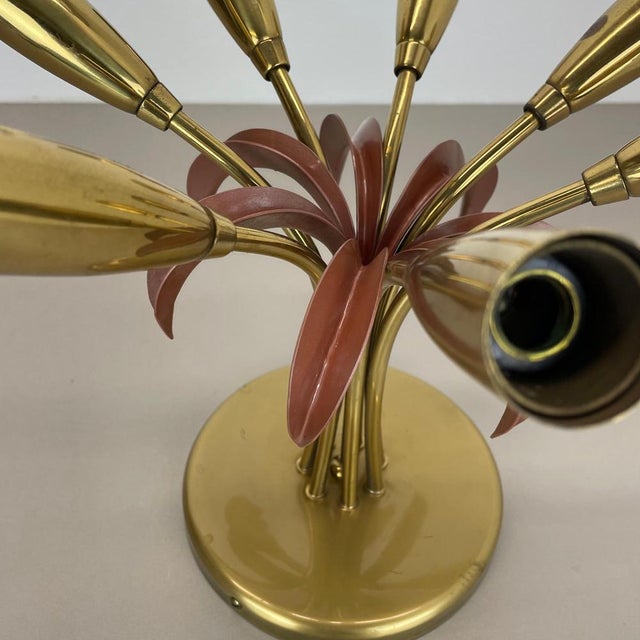 Gold Italian Brass Theatre Ceiling Light in the style of Stilnovo, Italy, 1950s For Sale - Image 8 of 17