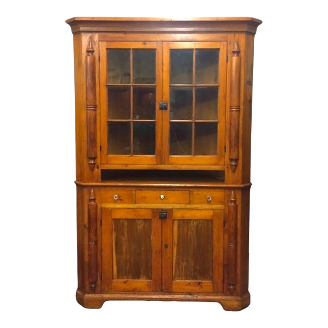 Antique Pine Corner Cabinet, Rustic Corner Cabinet For Sale