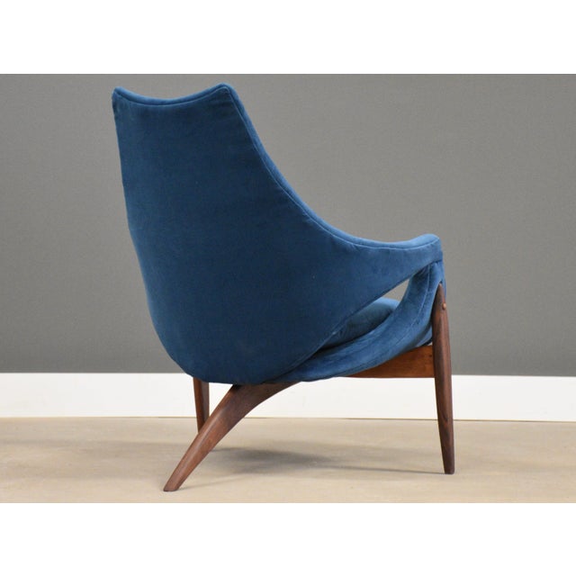 Blue 1960s Luigi Tiengo Walnut Lounge Chair For Sale - Image 8 of 11