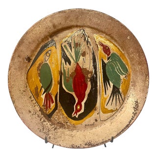 1950s Frank Neal Folk Art Tray Painting of Birds For Sale