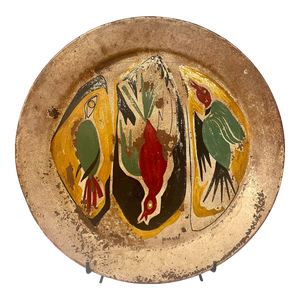 1950s Frank Neal Folk Art Tray Painting of Birds