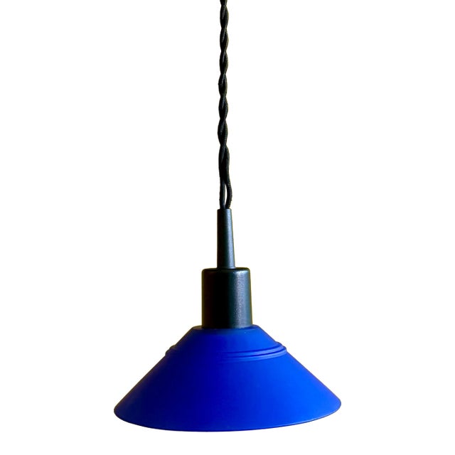 1980s Blue Danish Glass Pendant Light. Scandinavian Mid Century Design For Sale