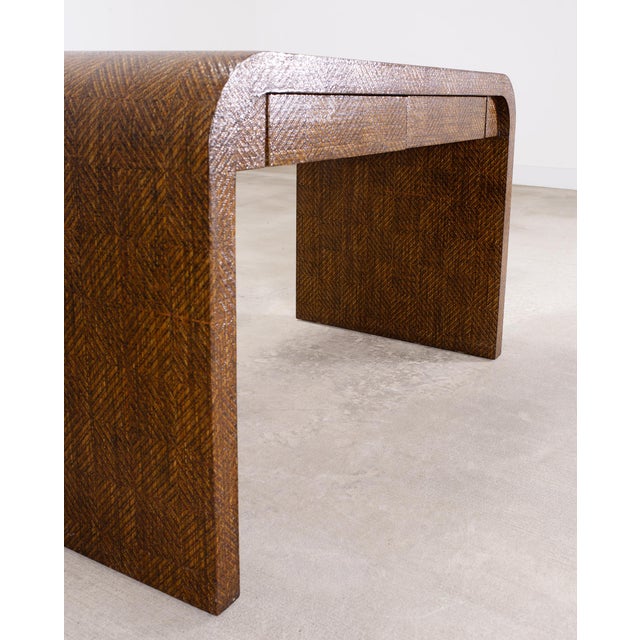 Karl Springer-Style Organic Modern Grasscloth Waterfall Desk For Sale - Image 15 of 18