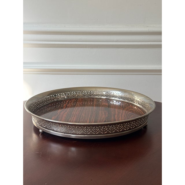 Metal Vintage Silverplate Footed and Formica Tray For Sale - Image 7 of 15
