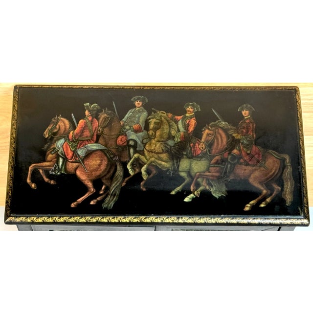 Glass Russian Style Polychromed Lacquer Dry Bar /Tauntless with 2 crystal Decanters For Sale - Image 7 of 12