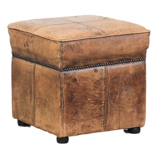 Vintage Square Sheepskin Pouf or Footstool For Sale