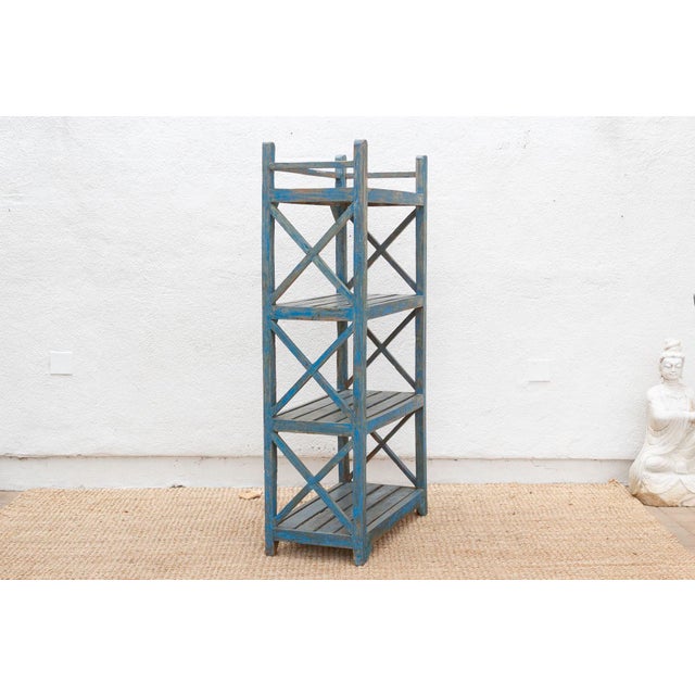 Blue Coastal Cottage Painted Blue Open Bookcase For Sale - Image 8 of 10