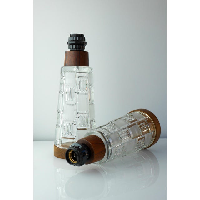 Mid-Century Modern Mid-Century Modern Scandinavian Teak and Glass Table Lamps, Set of 2 For Sale - Image 3 of 17