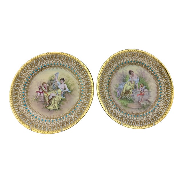 Pair, Antique Royal Vienna "Labors of Cupid" Porcelain 9.5" Plates For Sale