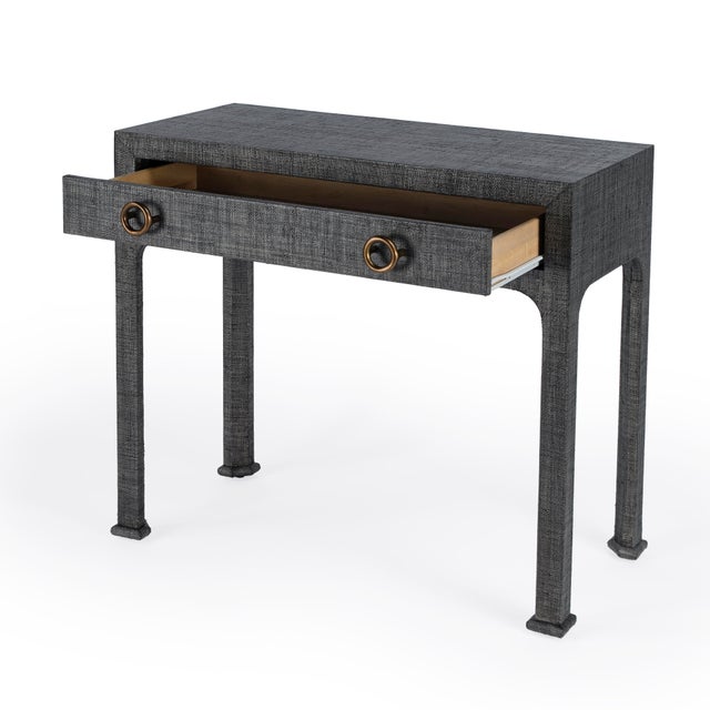 Traditional Chatham 34 in. W Rectangular Raffia 1 Drawer Console Table, Charcoal Raffia For Sale - Image 3 of 8