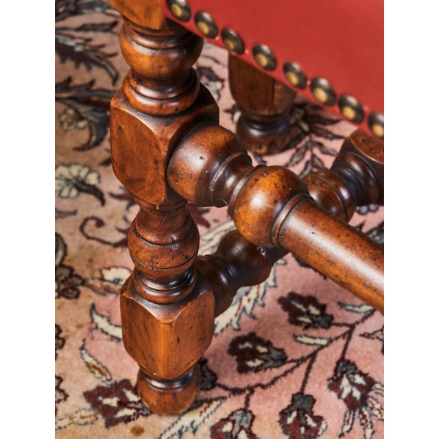 Brown Vintage Louis XIII Style Chairs in Oak and Red Leather, Set of 8 For Sale - Image 8 of 11