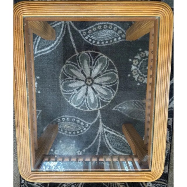 1960s Mid-Century Pencil Reed Rattan Side Table With Glass Top For Sale - Image 4 of 10