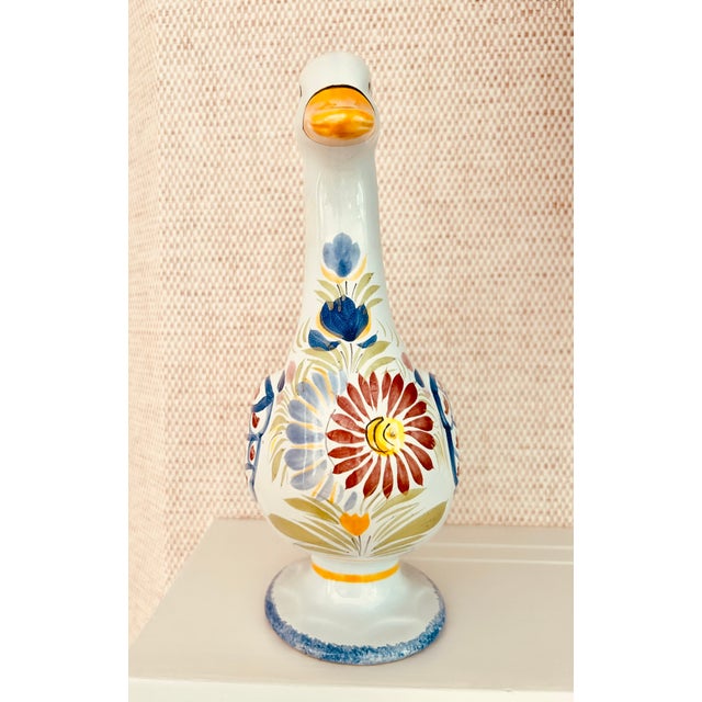 White Henriot Quimper Hand Painted Duck-Vase/Planter/Decorative Accent For Sale - Image 8 of 9