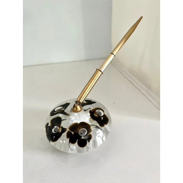 Murano Glass Paper Weight with Gold Desk Pen For Sale - Image 4 of 13
