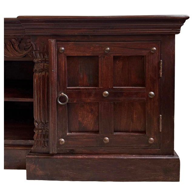 Wood Vintage Colonial Walnut Stained Media Cabinet For Sale - Image 7 of 12