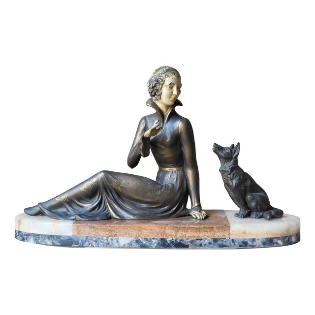 Art Deco Sculpture of Woman and Her Dog, 1930 For Sale