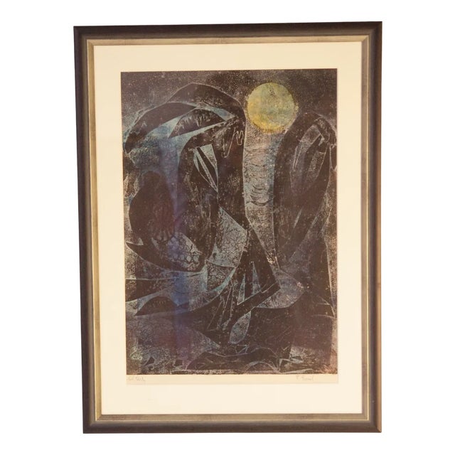 Frantisek Emler, Lovers in Moonlight, Oil on Paper, 1965, Framed For Sale