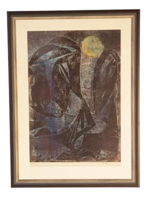Frantisek Emler, Lovers in Moonlight, Oil on Paper, 1965, Framed