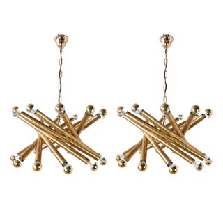 Mid-Century Italian Brass Pendant Lamps attributed to Stilnovo, 1950s, Set of 2 For Sale