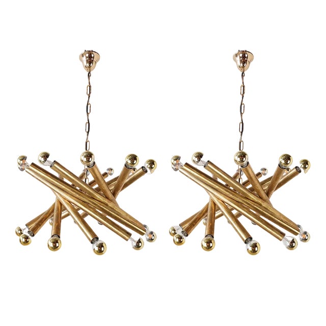 Mid-Century Italian Brass Pendant Lamps attributed to Stilnovo, 1950s, Set of 2 For Sale