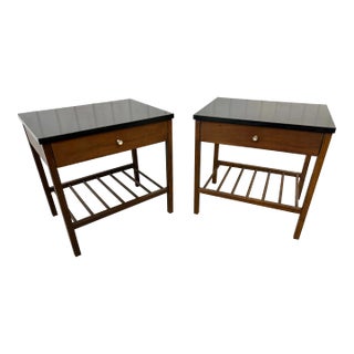 Mid-Century Modern Stanley Walnut Nightstands - Set of 2 For Sale